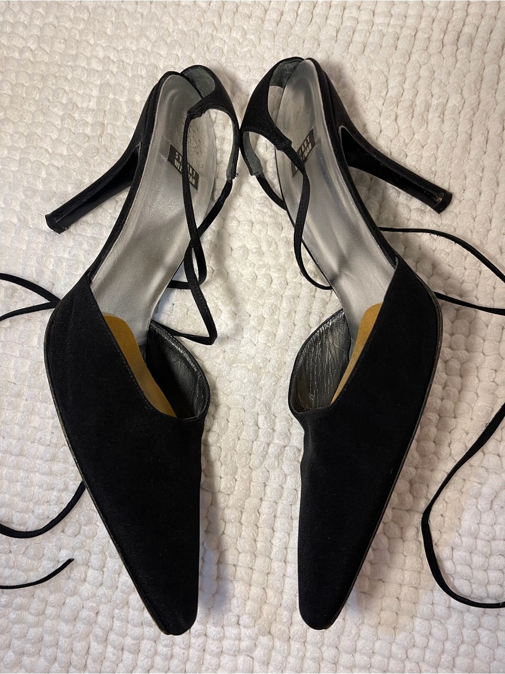 Stuart Weitzman Black Suede Pointed-Toe Lace-Up Stiletto Heels